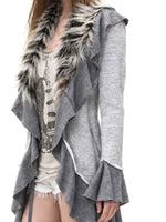 Grey Waisted Gradient‑Collar Cardigan