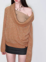 Draped Neck Knit Sweater