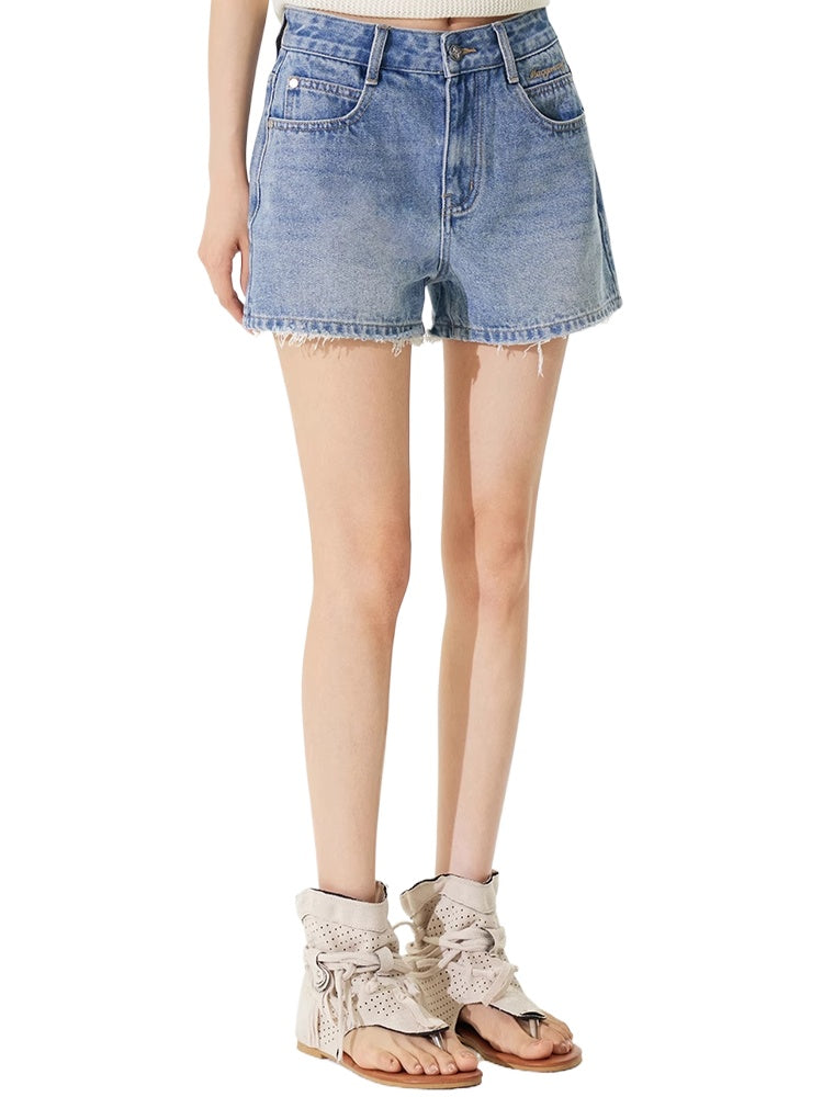 Raw-Edged Cool Denim Shorts