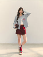 Crew Neck Dalmatian Jacquard Knit Cardigan
