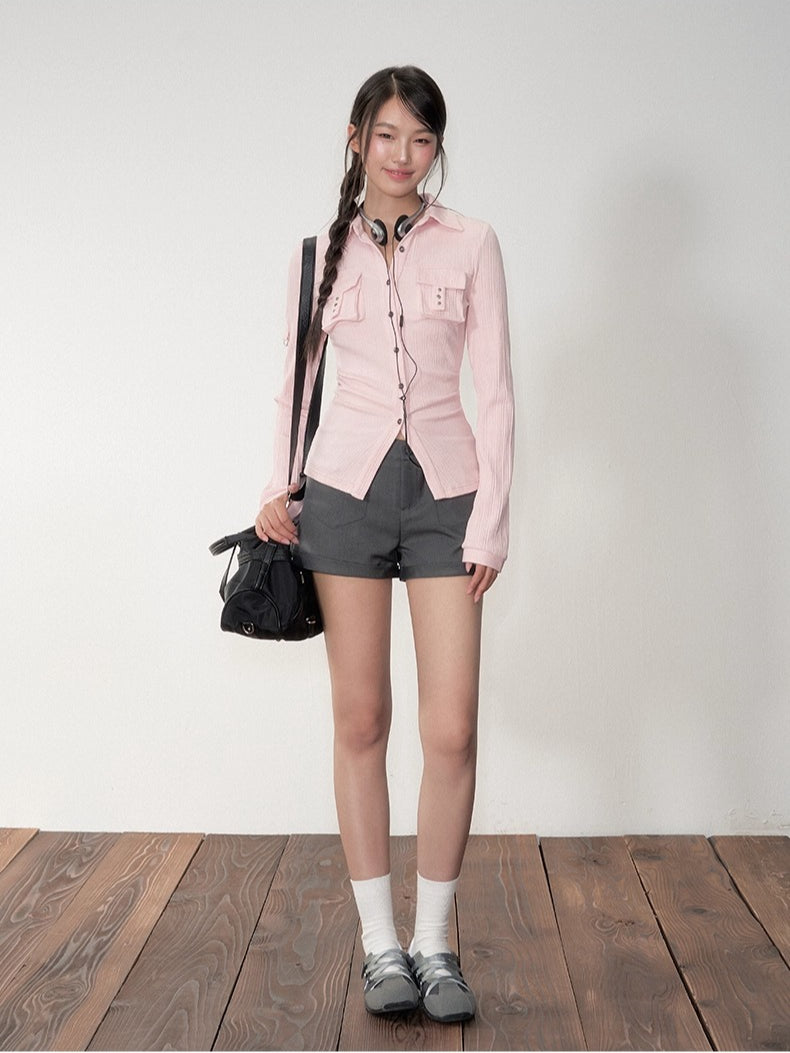 Striped Fitted Cinched-waist Shirt