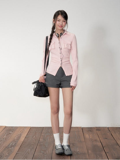 Striped Fitted Cinched-waist Shirt