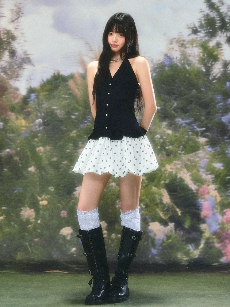 Black Polka Dot Halter Dress