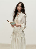 Ribbon V-Neck Skirt Set