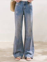 Floral Rhinestone Flared Jeans