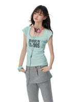 Korean Mint Graphic Slim T Shirt