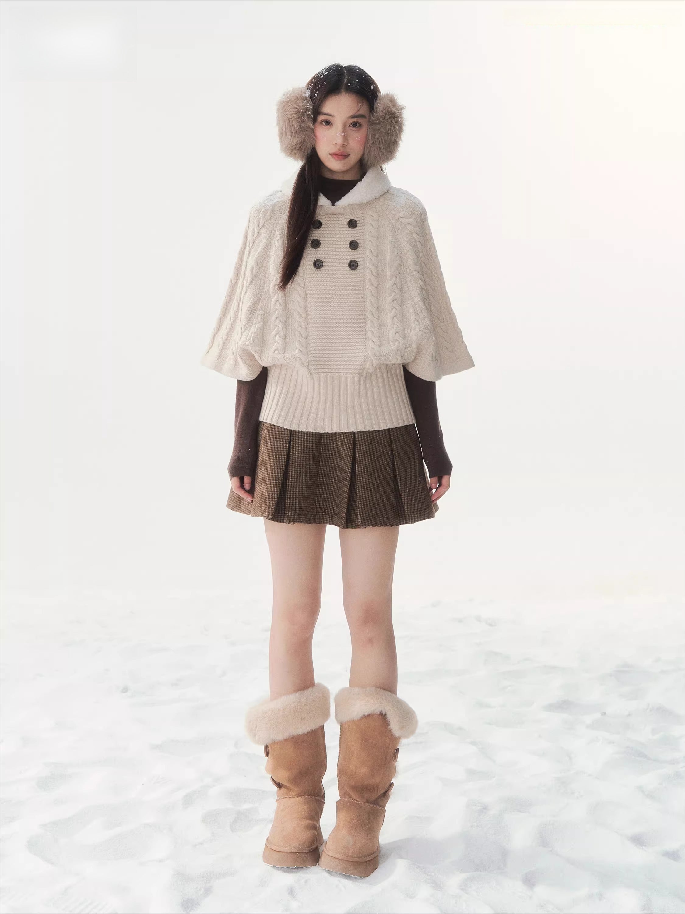 Light Brown Cable Cape Knit Sweater