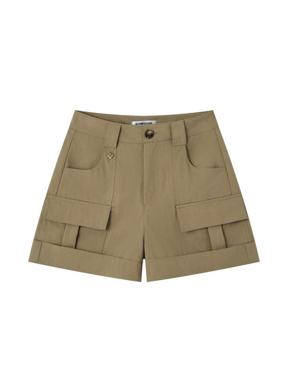 Multi-Pocket Rolled Hem Cargo Shorts