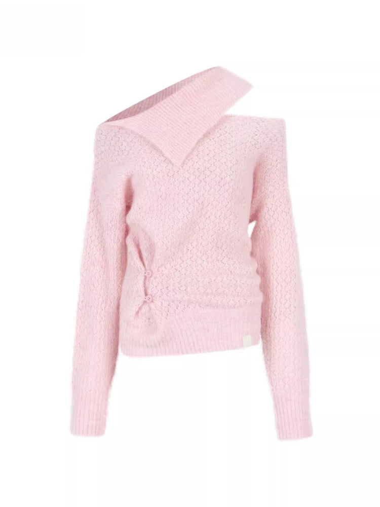 Asymmetrical Neck Knit Sweater