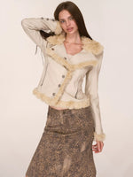 Asymmetric Fur-Trimmed Faux Leather Jacket