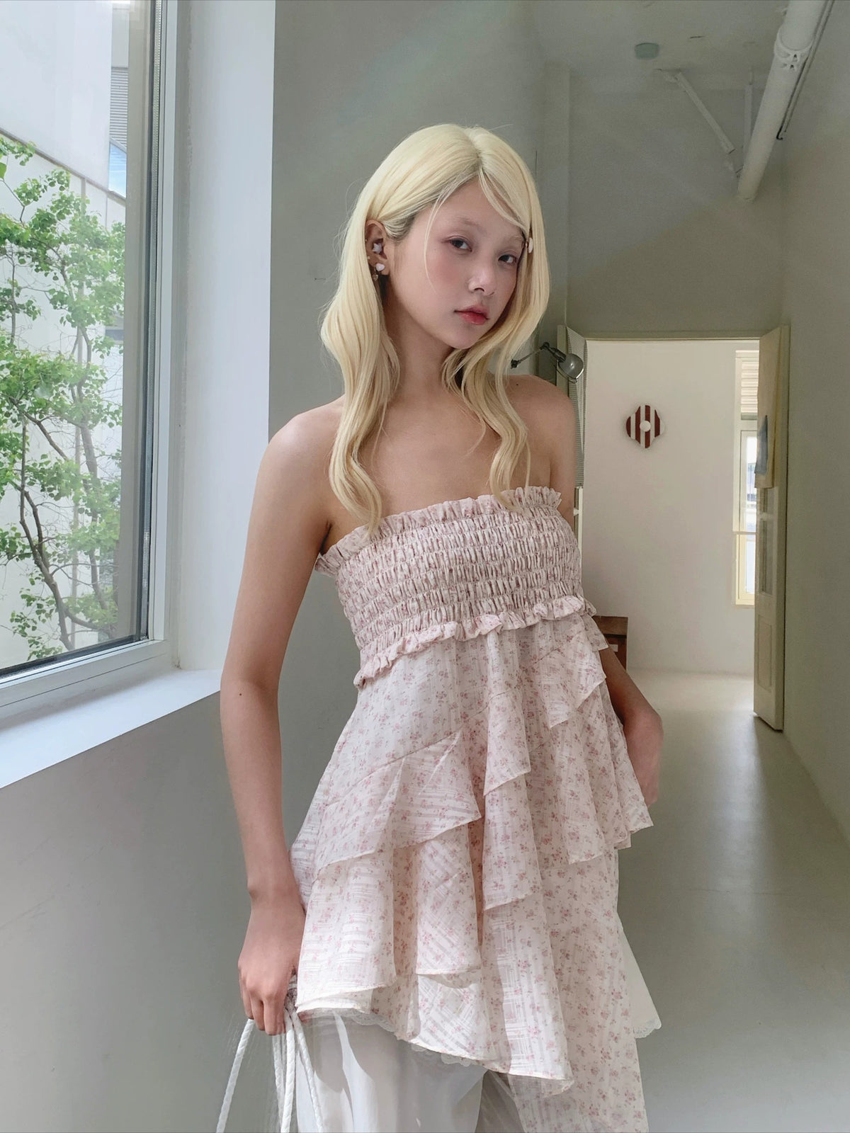 Floral Strapless Ruffle Mini Dress