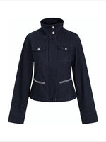 Stand Collar Denim Jacket & Skirt Set