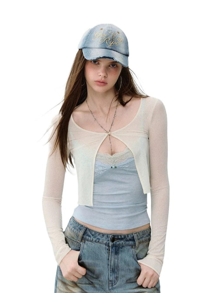 Sheer Single-Button Cardigan