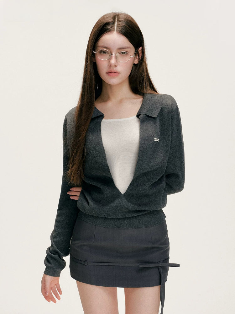 Gray Bowknot Tailored Skirt