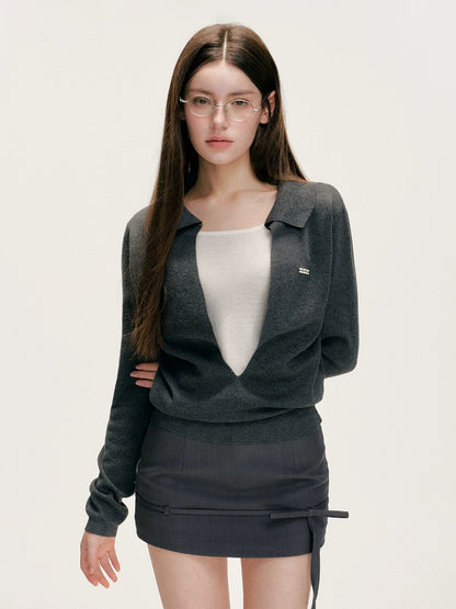 Gray Bowknot Tailored Skirt