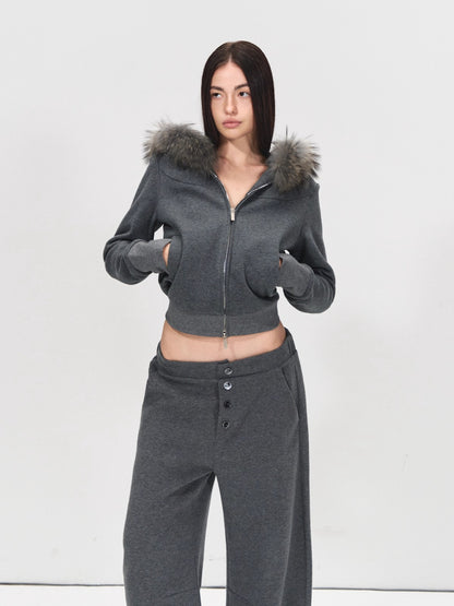 Detachable Fur Collar Hoodie &amp; Sweatpants Set