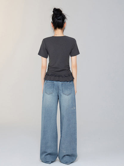 Ballet-style Bow-adorned Short sleeve Top