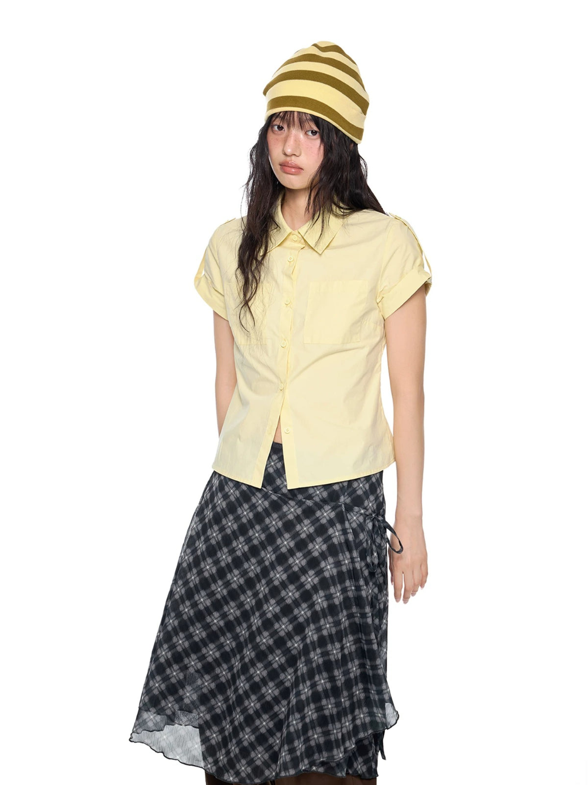 Plaid Short Sleeve Slim Shirt