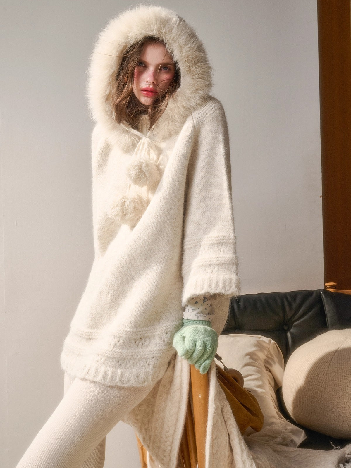 Soft Grace Wool-Blend Knitted Cape Dress