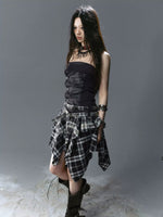Graffiti Ruched Plaid Bustier Dress