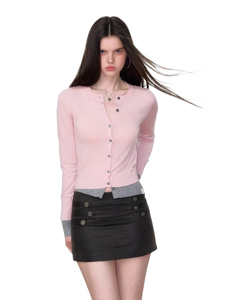 Contrast Hem Knit Cardigan