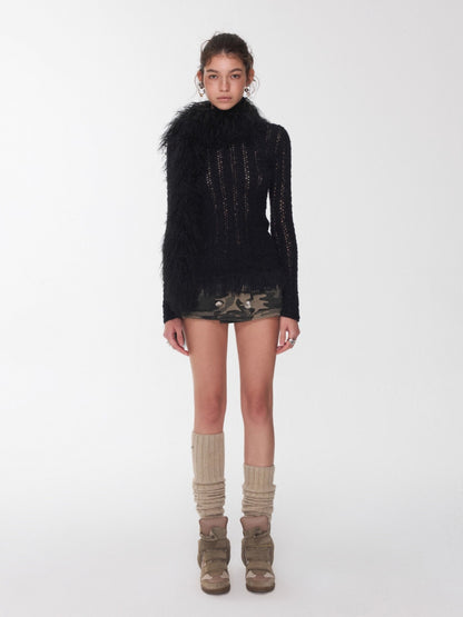 Ombre Shearling Wool Long Scarf