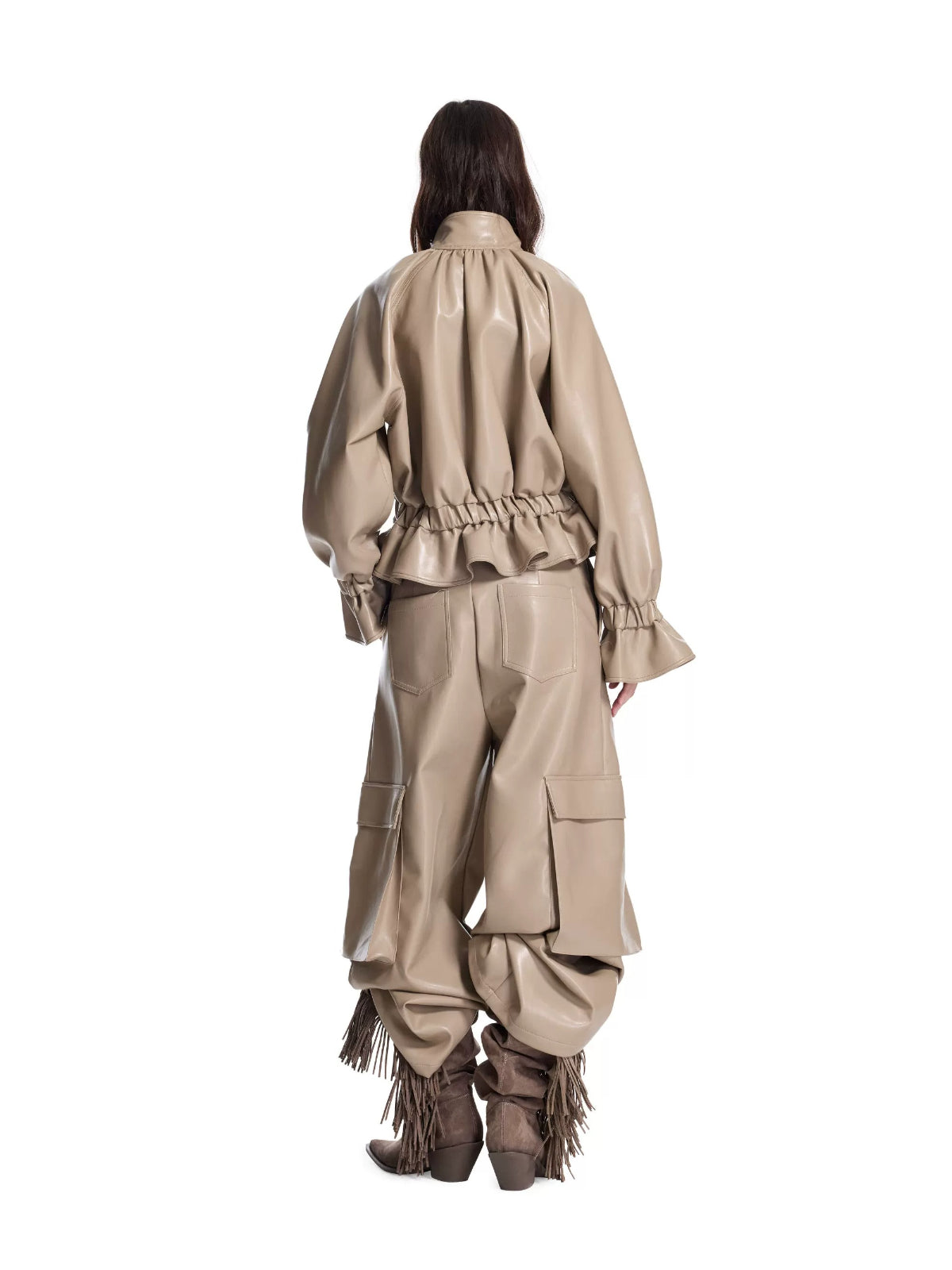 Vintage PU Cargo Wide-Leg Pants