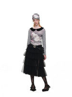 Cat Print Waffle Collar Top