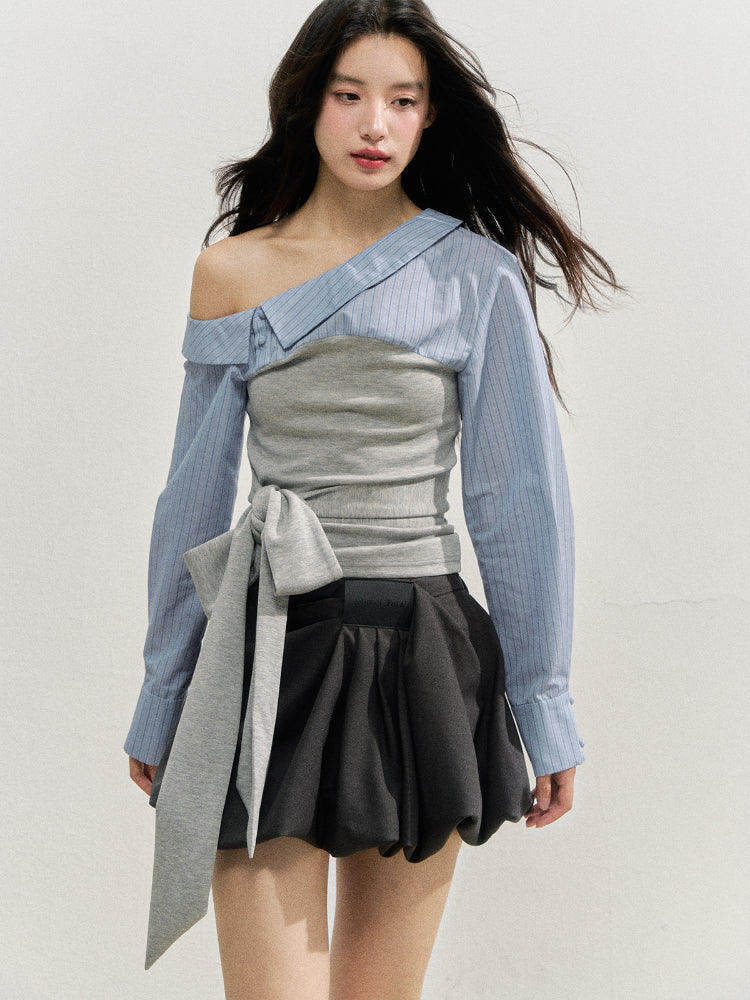 Checkered Ruched Tulip Mini Skirt