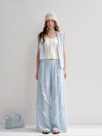 White And Blue Lace Trim Tank