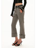 Asymmetric Waist Cropped Flared Suit Pants