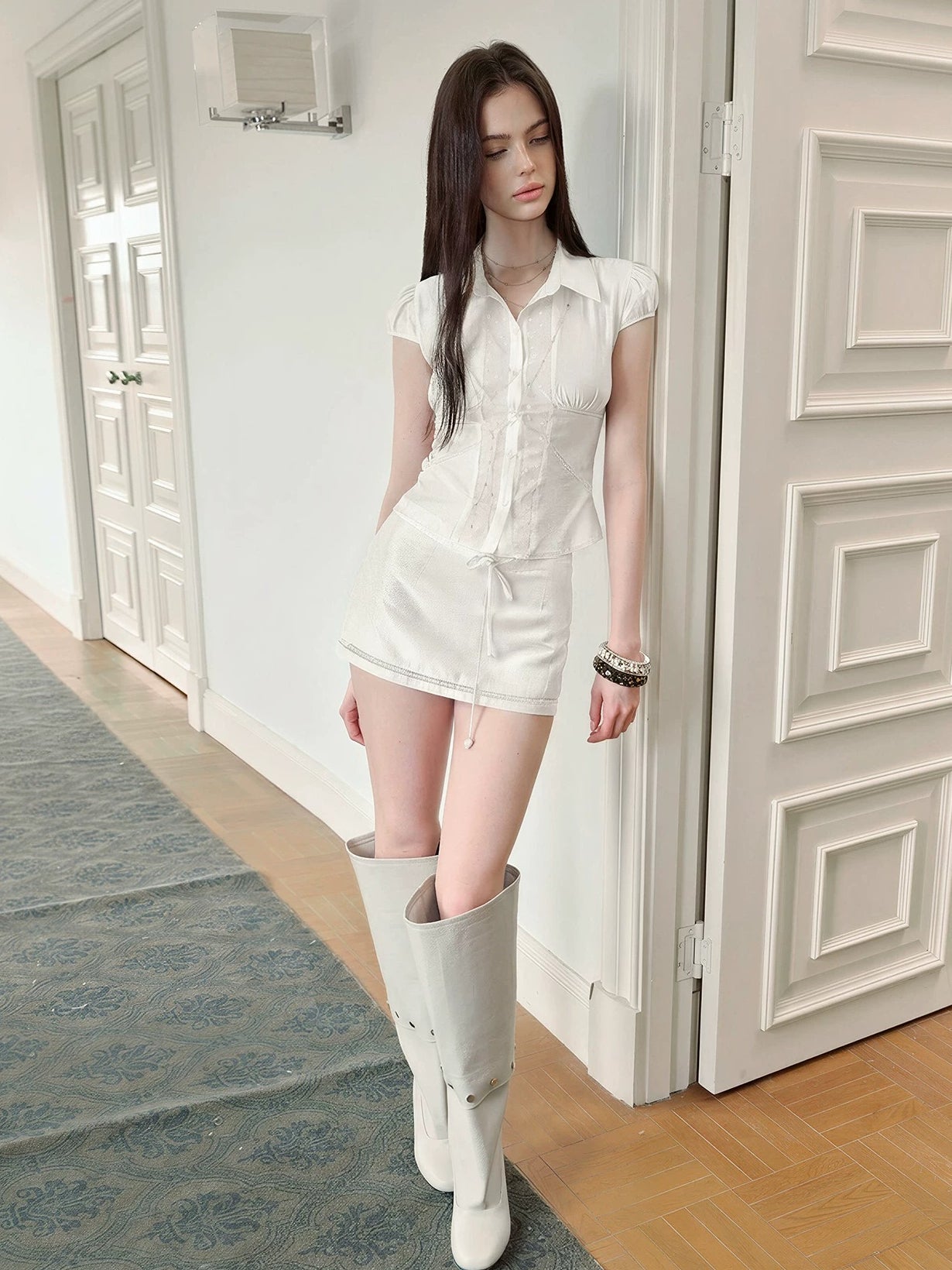 Acetate Sheer Shirt &amp; Skirt Set