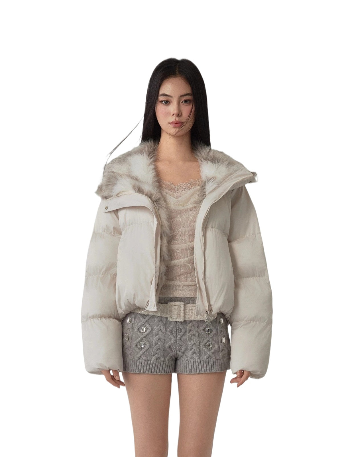 Contrast Fur Collar Puffer Jacket