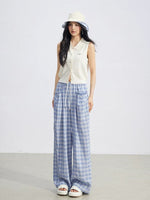 Lace Plaid Wide-Leg Pants