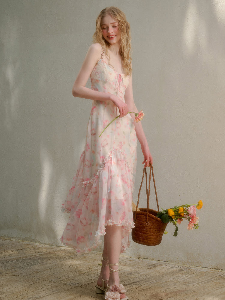 Flower-pattern Flowing Dress