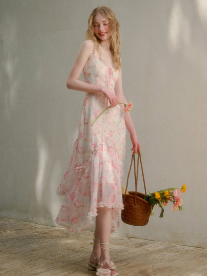 Flower-pattern Flowing Dress