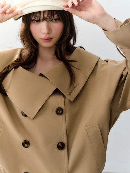 Khaki Lyocell Off Shoulder Trench