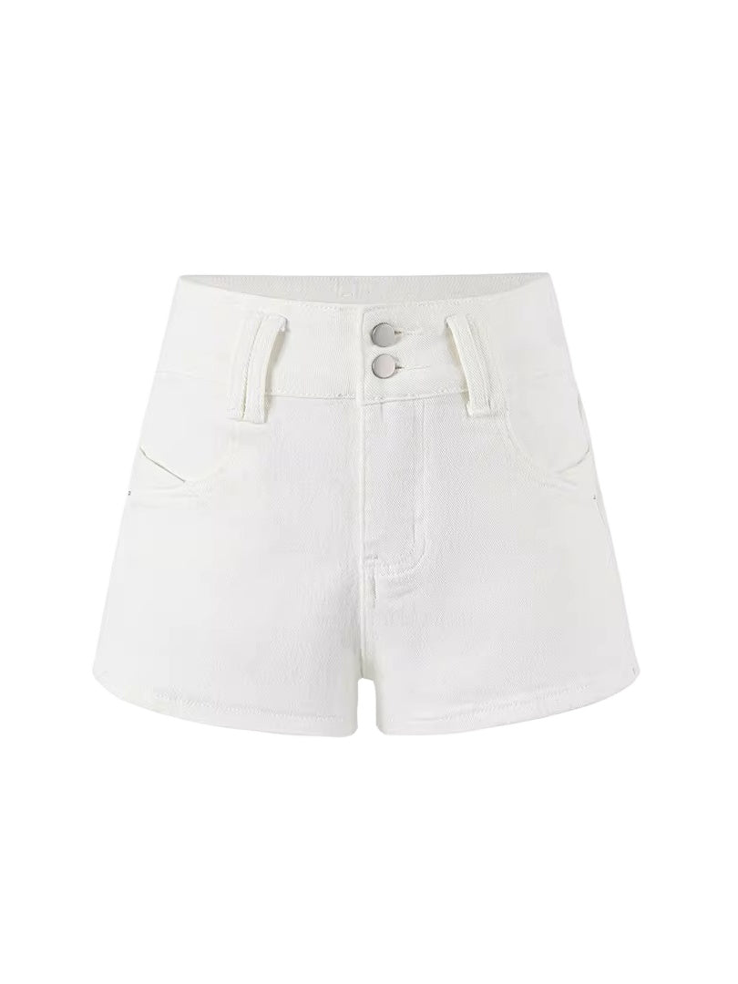 White High-Waist Denim Shorts