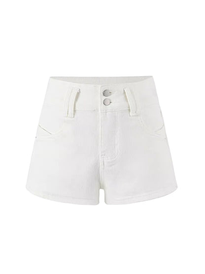 White High-Waist Denim Shorts