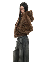 Faux Wool Hooded Short Coat