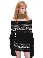 Fair Isle Cat Off-Shoulder Sweater