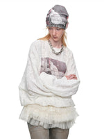 Cat Print Lace Balloon Sweatshirt