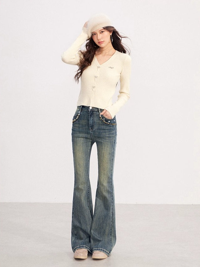 V-neck Shiny Yarn Knit Base Layer