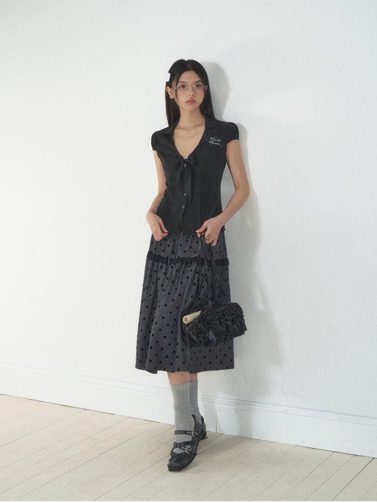 Bow - Accentuated Waist - Slimming Shirt Top