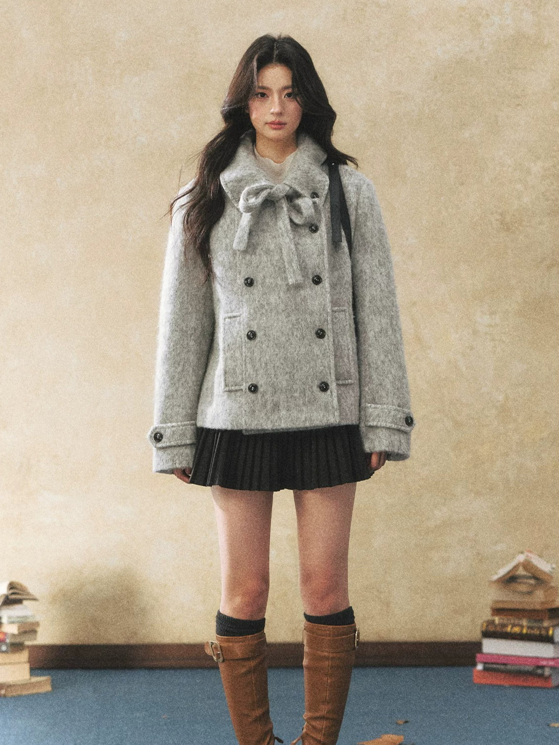 Vintage Double Breasted Bow Collar Coat
