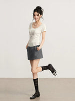 Rhinestone Floral U-Neck T-shirt