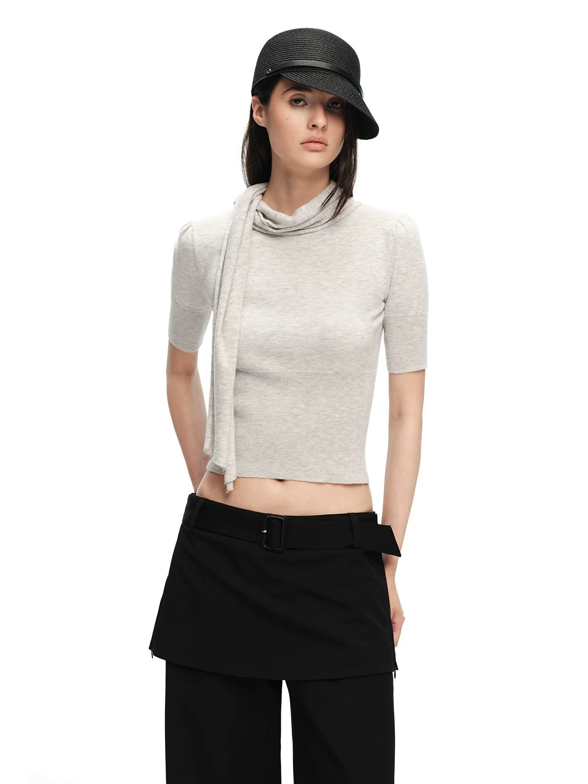 Scarf Sleeve Knit Top