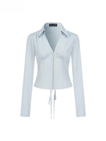 Deep V-Neck Cutout Shirt