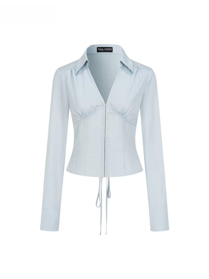 Deep V-Neck Cutout Shirt