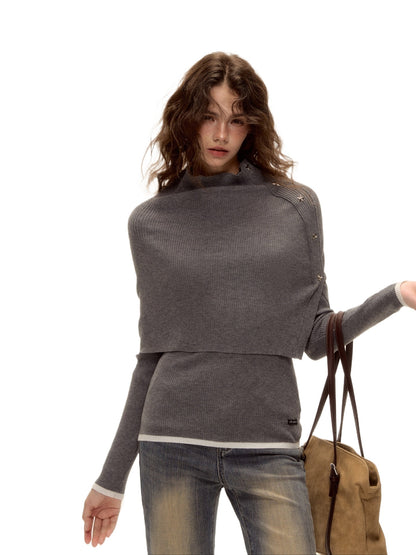 Detachable Cape Turtleneck Knit